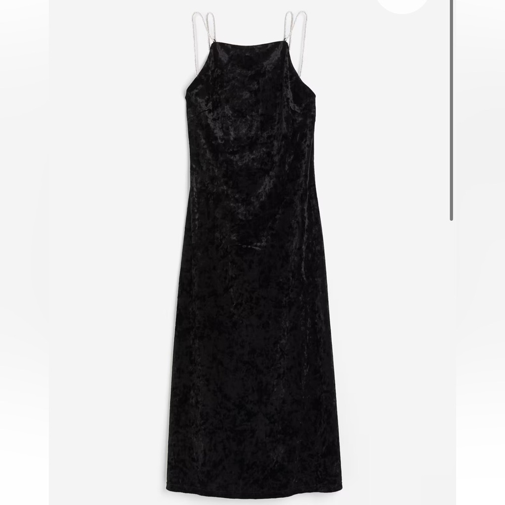 H&M RHINESTONE-STRAP VELOUR DRESS Black Velvet Dress